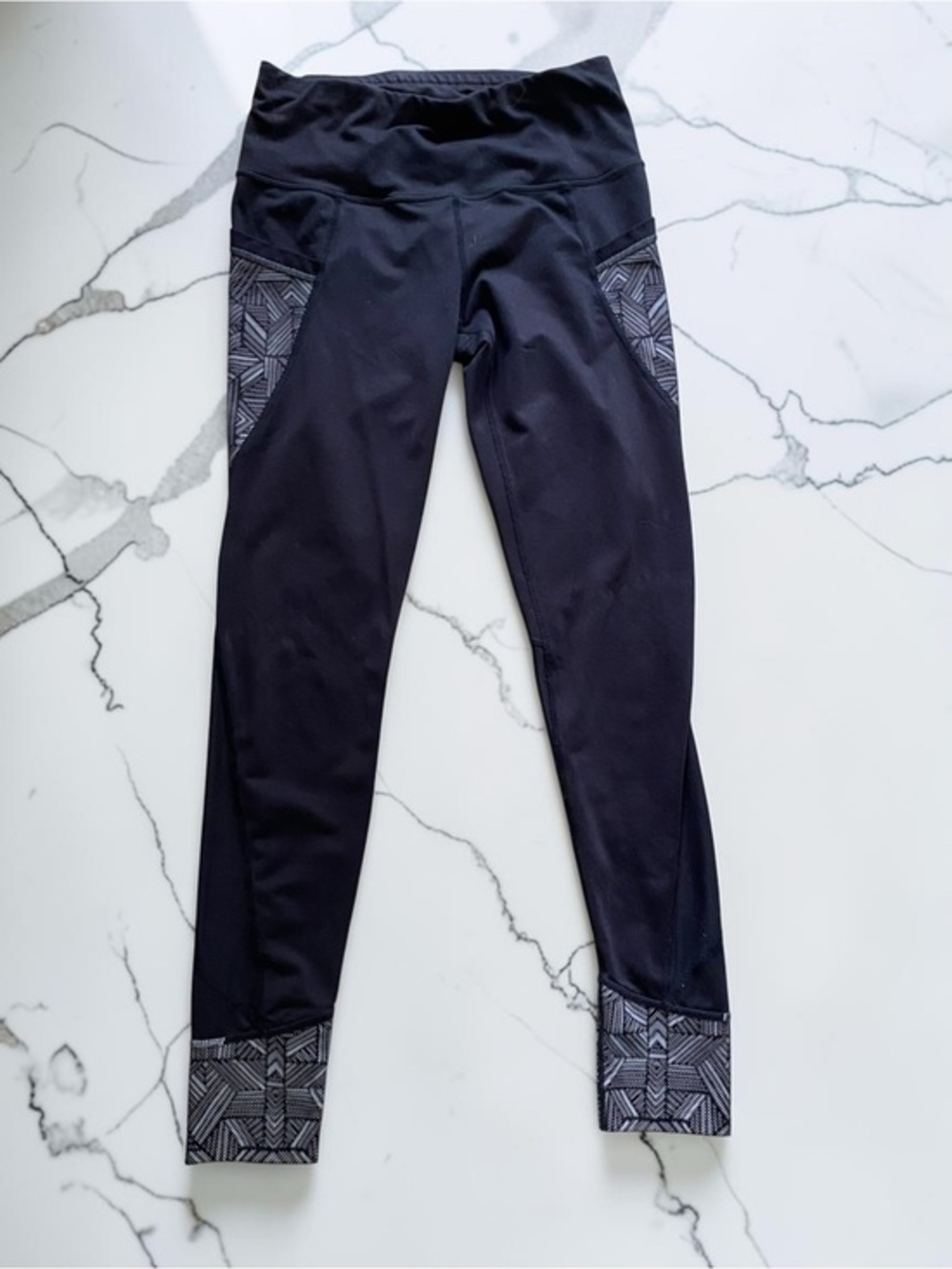 Athleta Black Leggings with Geometric Trim